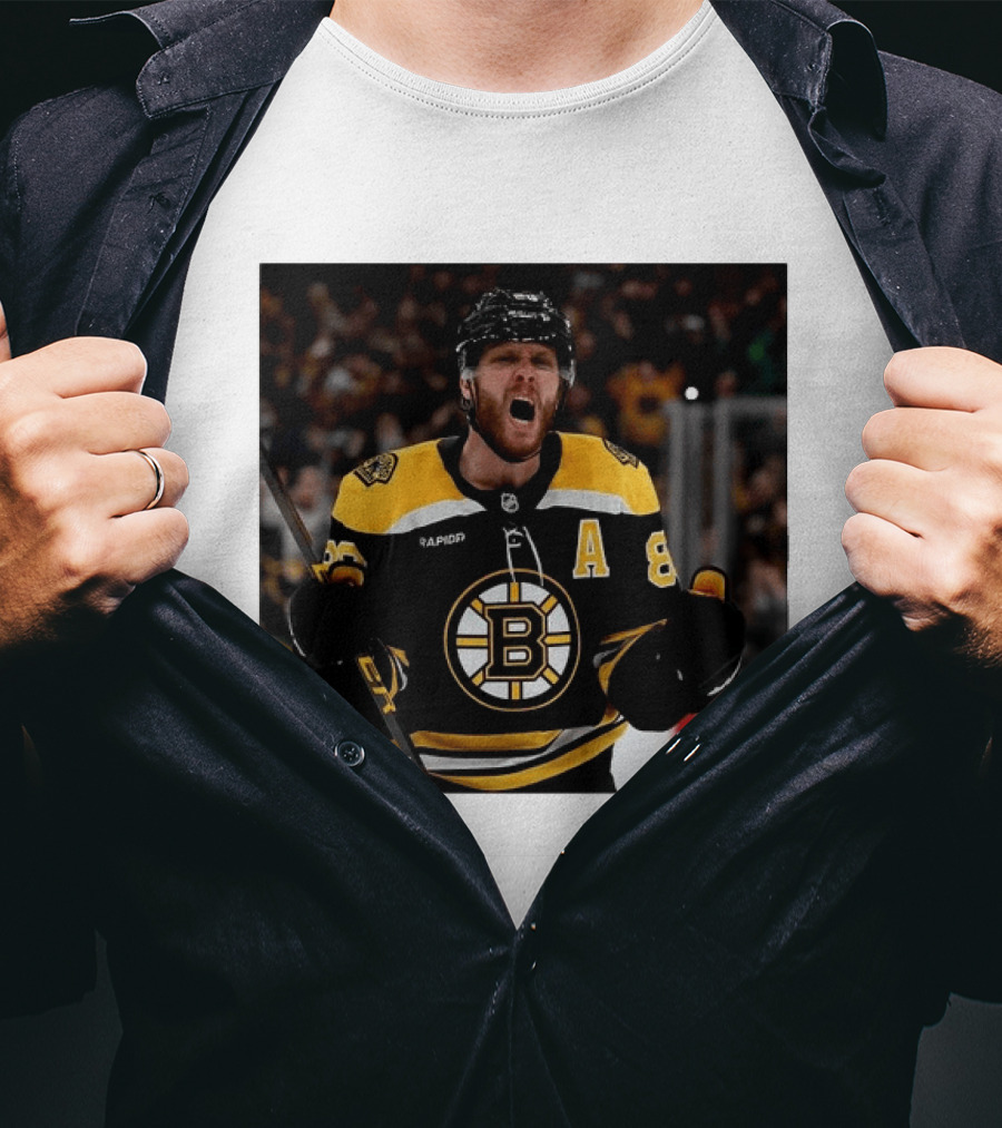 David Pastrnak Bruins Captain Announcement With Iconic Team Jersey Celebration T-Shirt