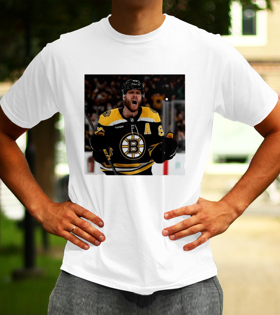 David Pastrnak Bruins Captain Announcement With Iconic Team Jersey Celebration T-Shirt
