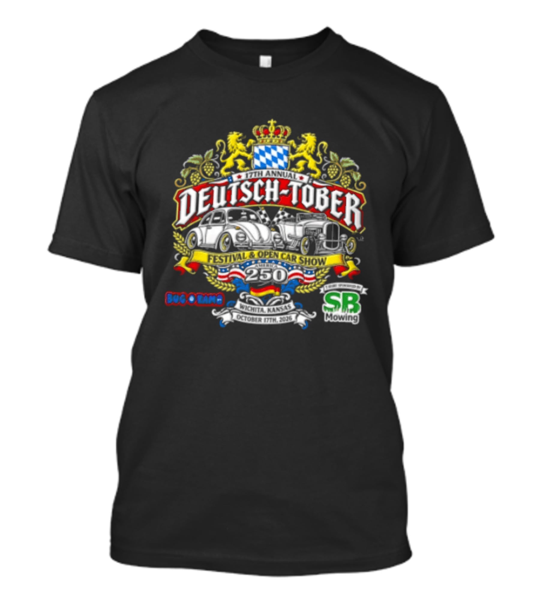 Deutsch Tober Festival Open Car Show Wichita Kansas October 17th 2026 Bavarian Crest Lions Cars SRS SB Shep Boys T-Shirt