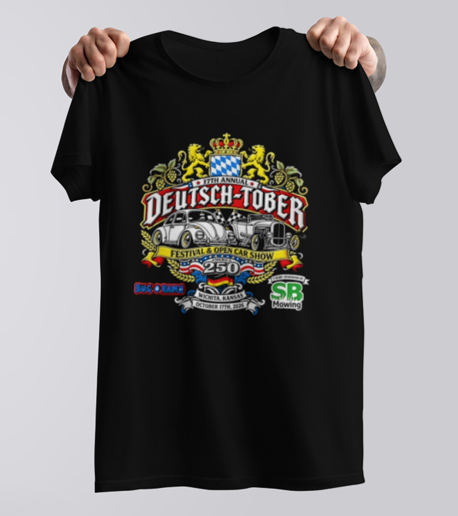 Deutsch Tober Festival Open Car Show Wichita Kansas October 17th 2026 Bavarian Crest Lions Cars SRS SB Shep Boys T-Shirt