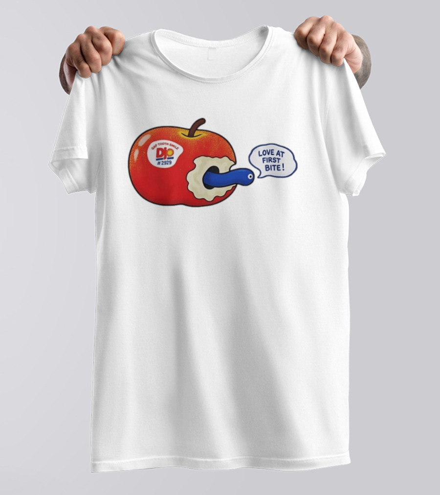 Gap Tooth Smile DJ No 2929 Love At First Bite Apple And Worm T-Shirt