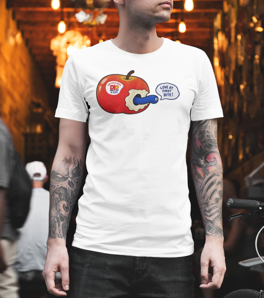 Gap Tooth Smile DJ No 2929 Love At First Bite Apple And Worm T-Shirt