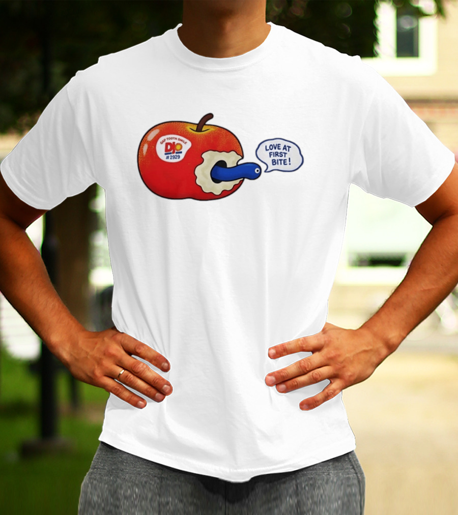 Gap Tooth Smile DJ No 2929 Love At First Bite Apple And Worm T-Shirt