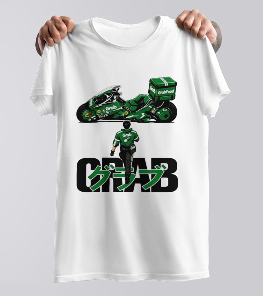 GrabFood Rider Akira Tribute Motorcycle Graphic Kanji T-Shirt