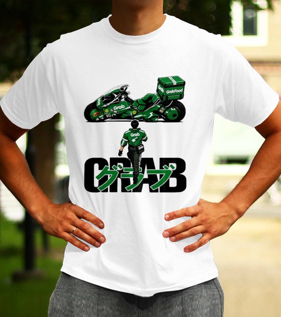 GrabFood Rider Akira Tribute Motorcycle Graphic Kanji T-Shirt