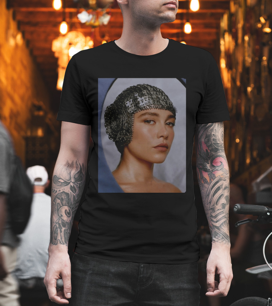 Florence Pugh Stuns On Vanity Fair With Elegant Chainmail Headpiece T-Shirt