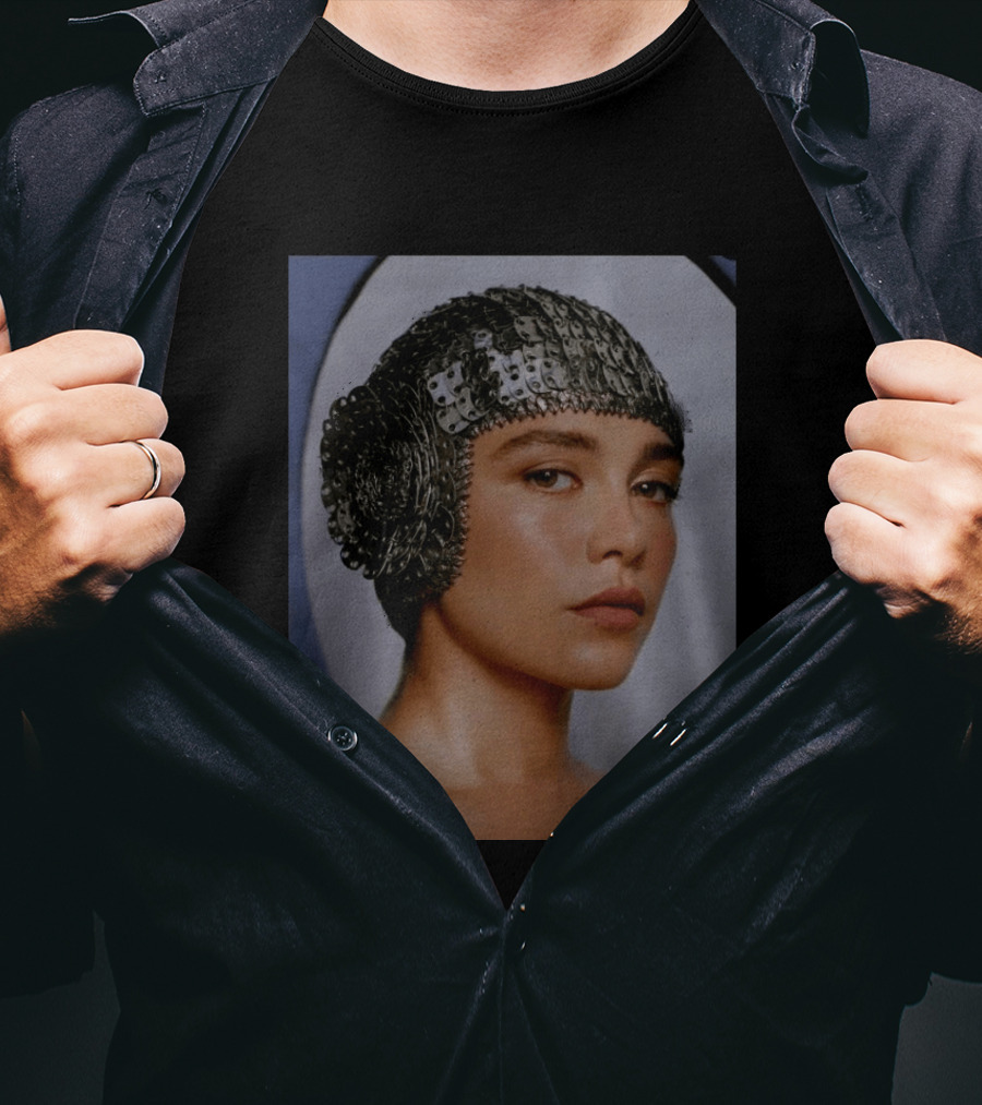 Florence Pugh Stuns On Vanity Fair With Elegant Chainmail Headpiece T-Shirt