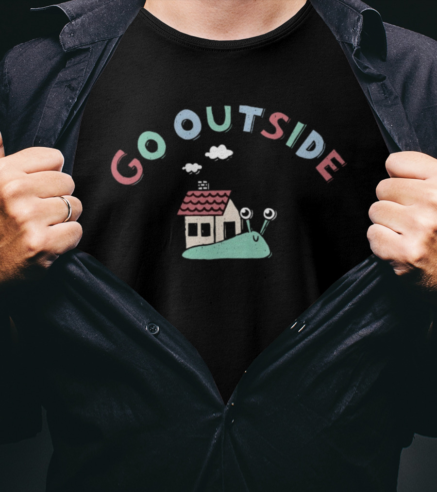Go Outside Snail With House And Clouds Nature Cartoon T-Shirt