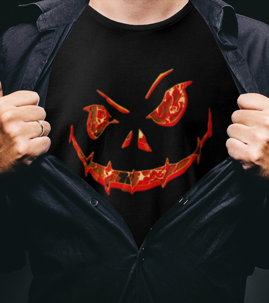 Halloween Evil Pumpkin Face Spooky Grinning Jack O'Lantern T-Shirt