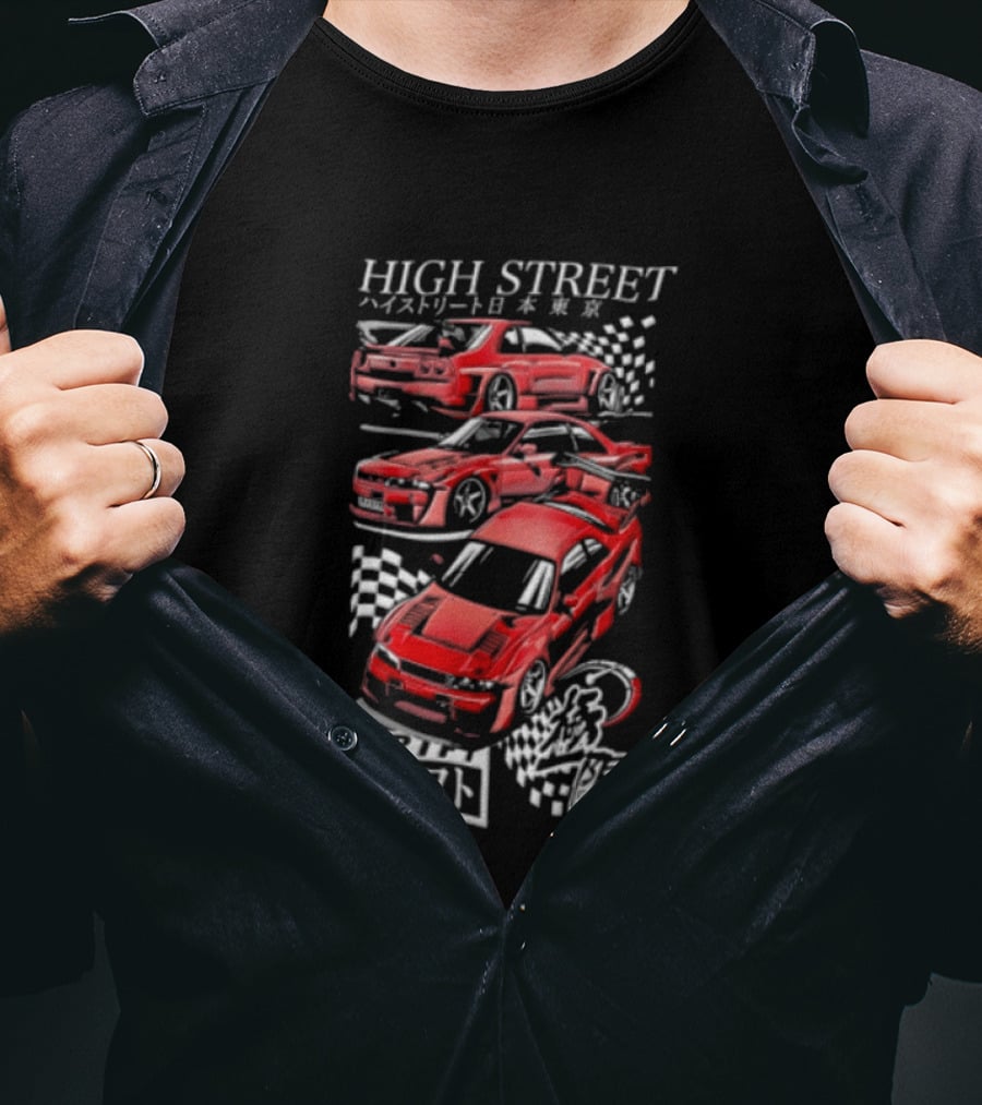 High Street Tokyo Drift Japanese Red Drift Cars T-Shirt