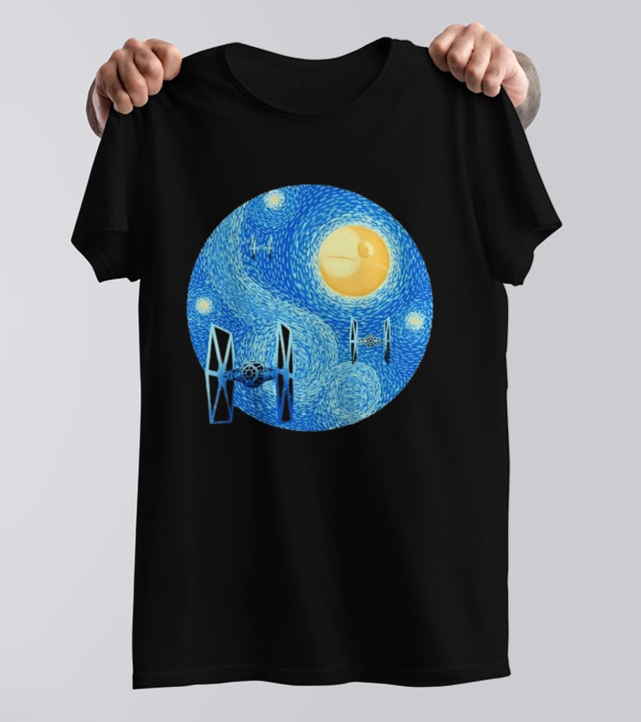 Starry Night Death Star Tie Fighters Star Wars Van Gogh T-Shirt
