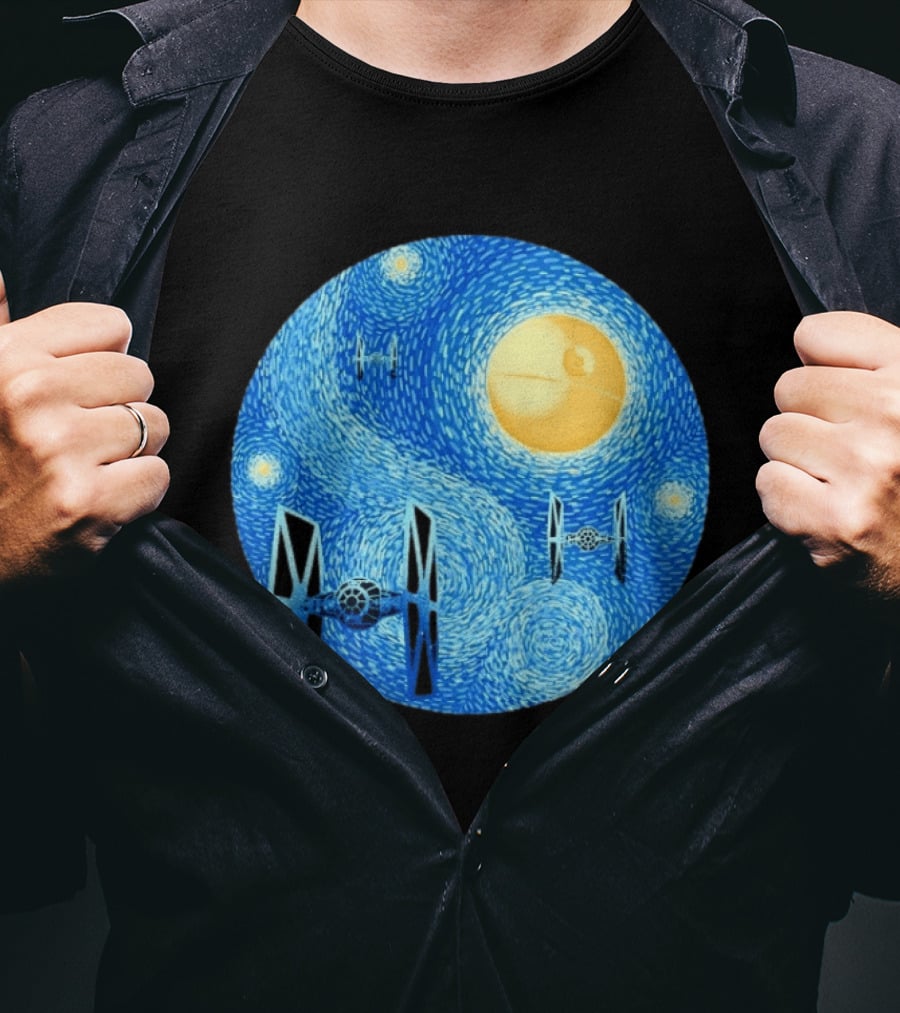 Starry Night Death Star Tie Fighters Star Wars Van Gogh T-Shirt