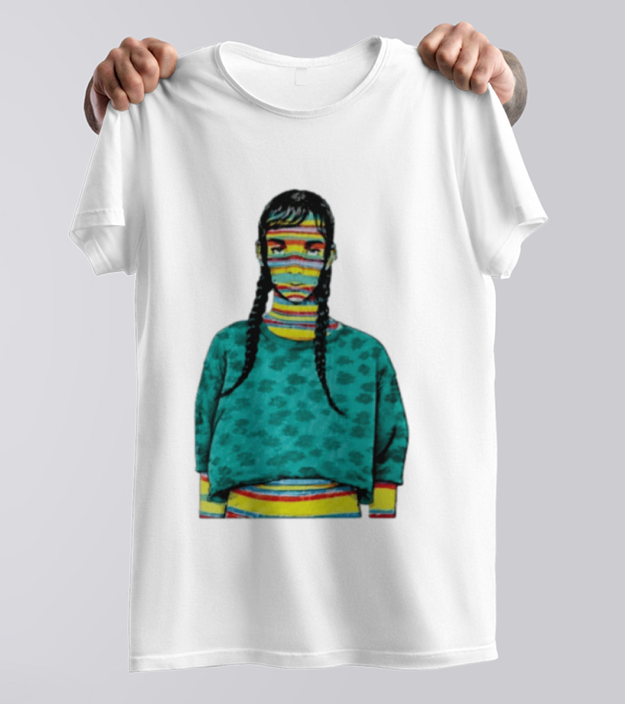 Sicko Last Spring Japan Kai Cenat Striped Face And Braids T-Shirt