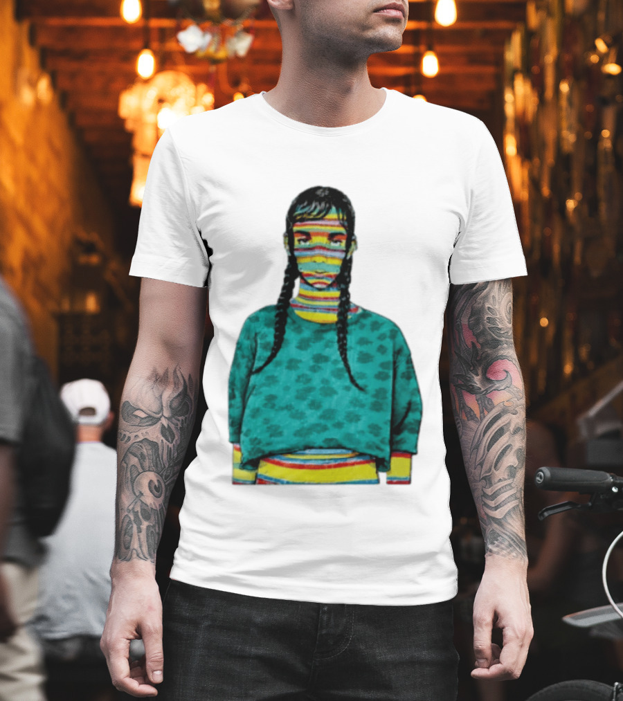 Sicko Last Spring Japan Kai Cenat Striped Face And Braids T-Shirt