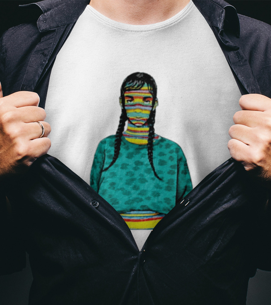 Sicko Last Spring Japan Kai Cenat Striped Face And Braids T-Shirt