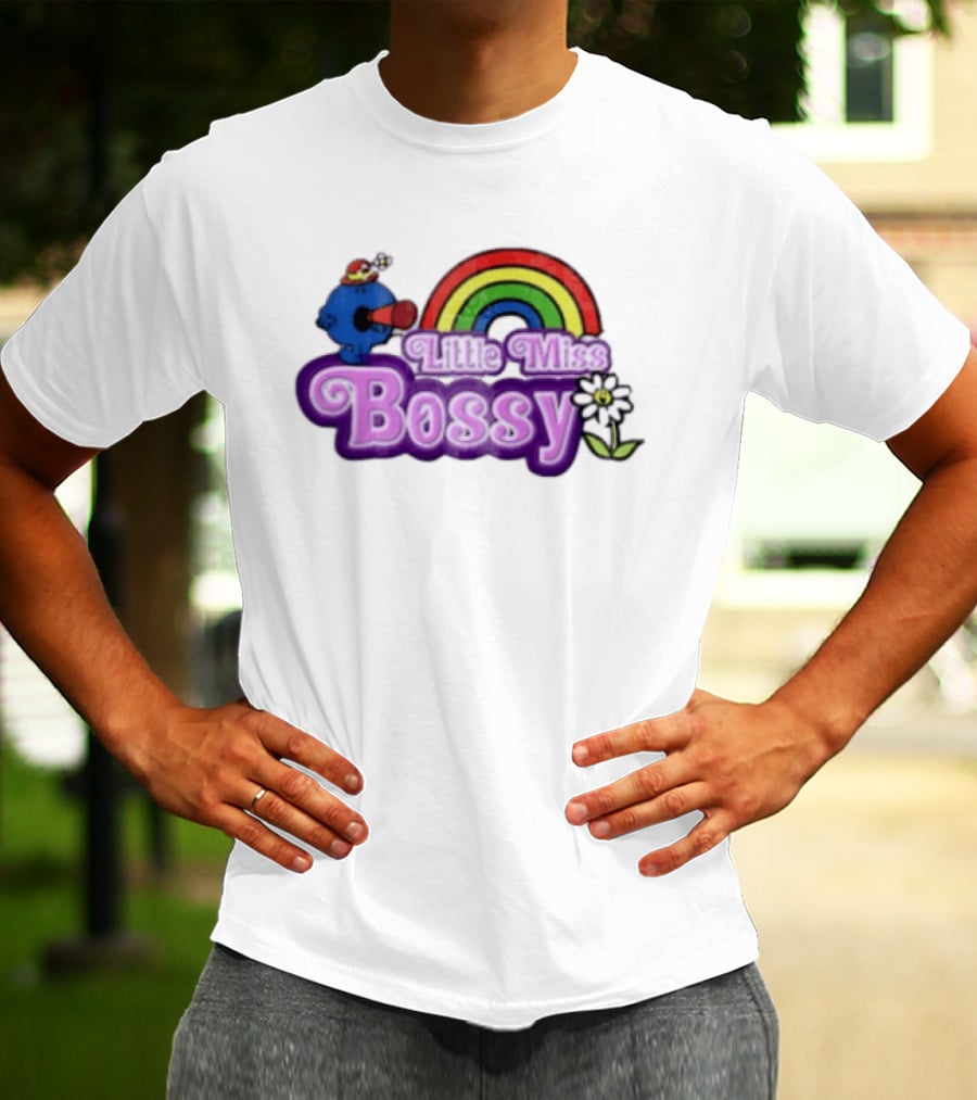 Little Miss Bossy Rainbow With Flower And Megaphone T-Shirt