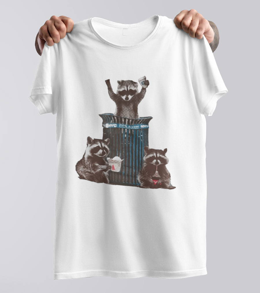 NYC Fifth Avenue Raccoons In Trash Can Pizza Coffee T-Shirt