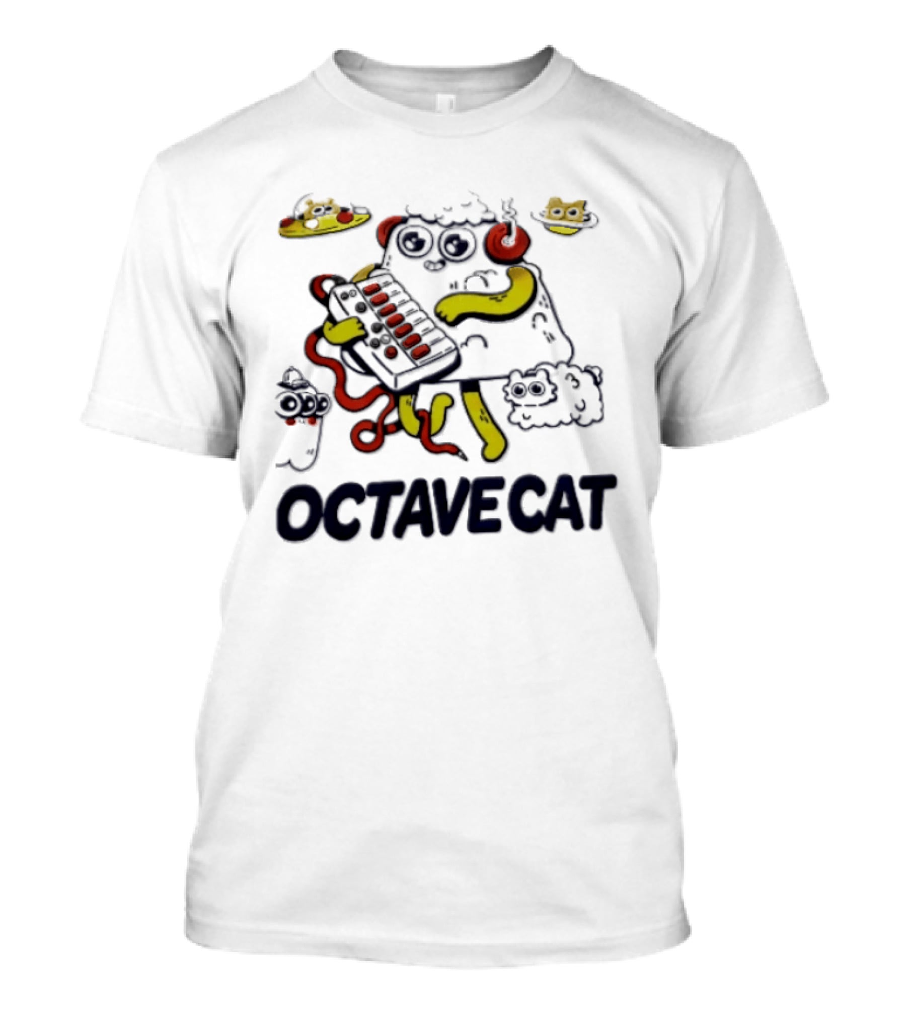 Octave Cat Synthesizer Headphones Pizza Slice T-Shirt