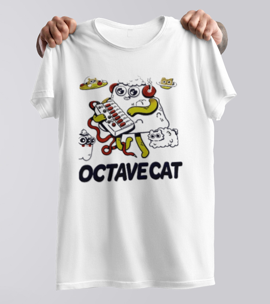 Octave Cat Synthesizer Headphones Pizza Slice T-Shirt