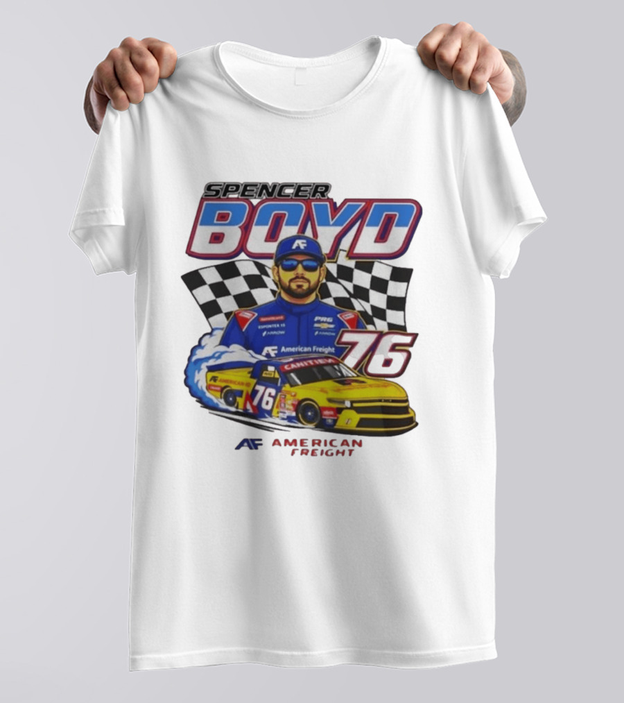 Spencer Boyd 76 American Freight Racing Car Checkered Flag T-Shirt