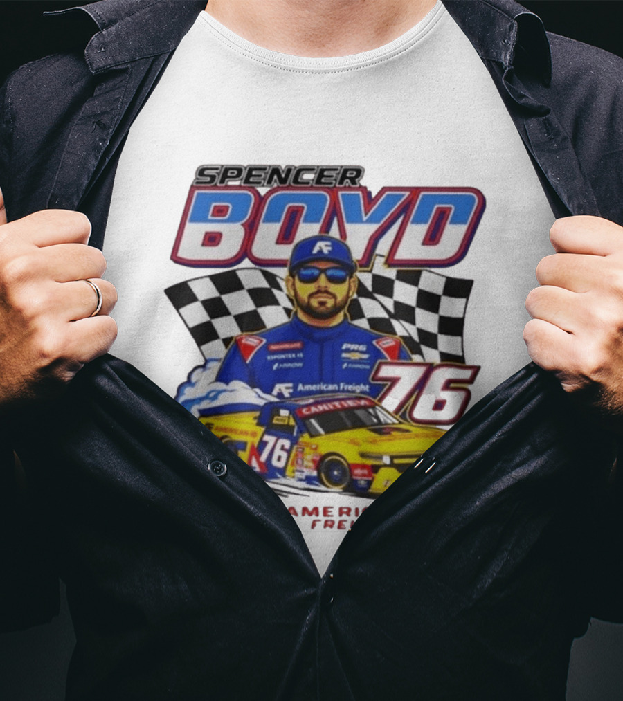 Spencer Boyd 76 American Freight Racing Car Checkered Flag T-Shirt