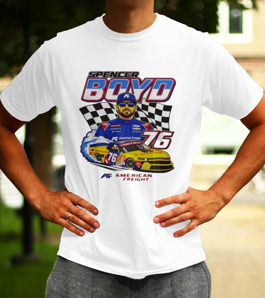 Spencer Boyd 76 American Freight Racing Car Checkered Flag T-Shirt