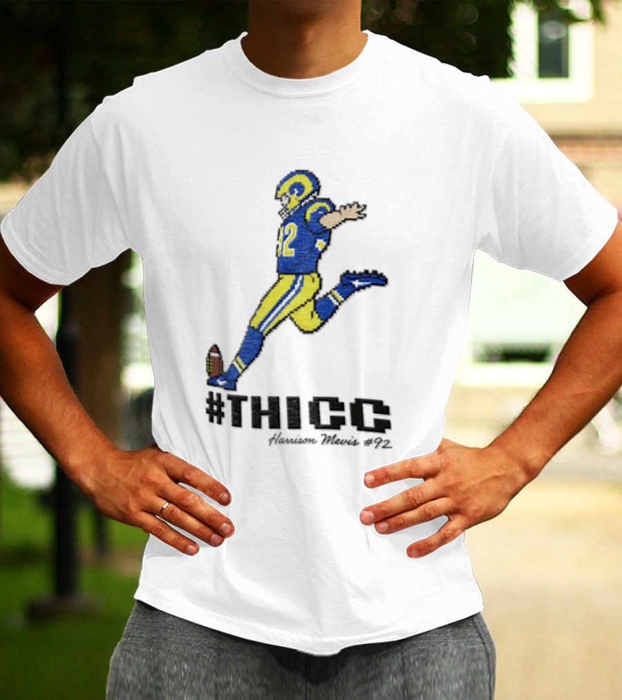 #THICC Harrison Mevis 92 Pixel Football Player In Blue And Yellow Uniform T-Shirt