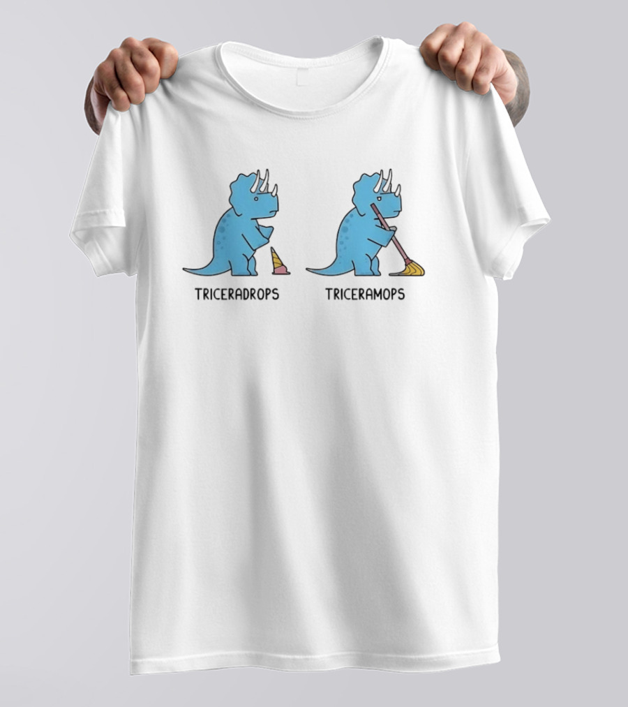 Triceradrops Triceramops Dinosaur Humor Ice Cream Cleaning Cartoon T-Shirt