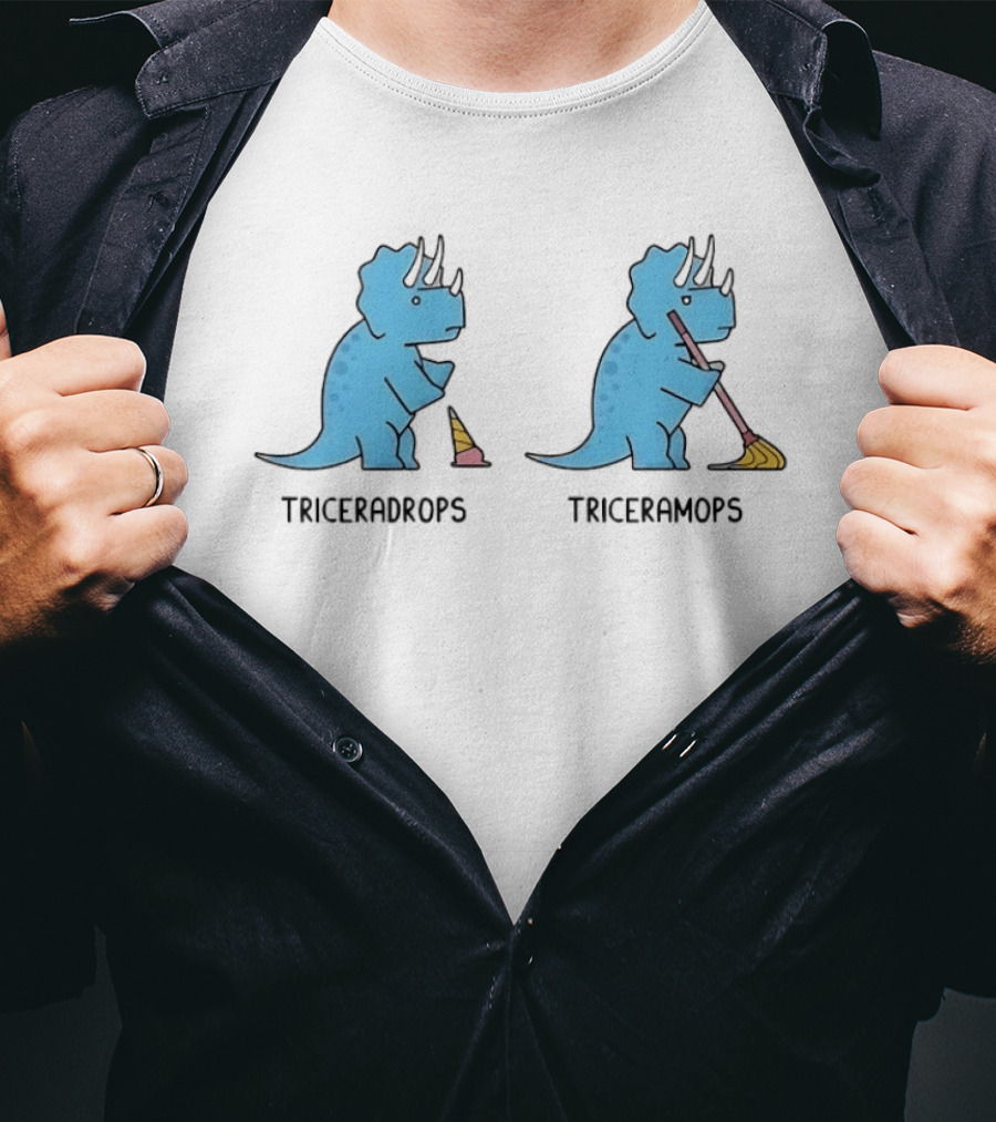 Triceradrops Triceramops Dinosaur Humor Ice Cream Cleaning Cartoon T-Shirt