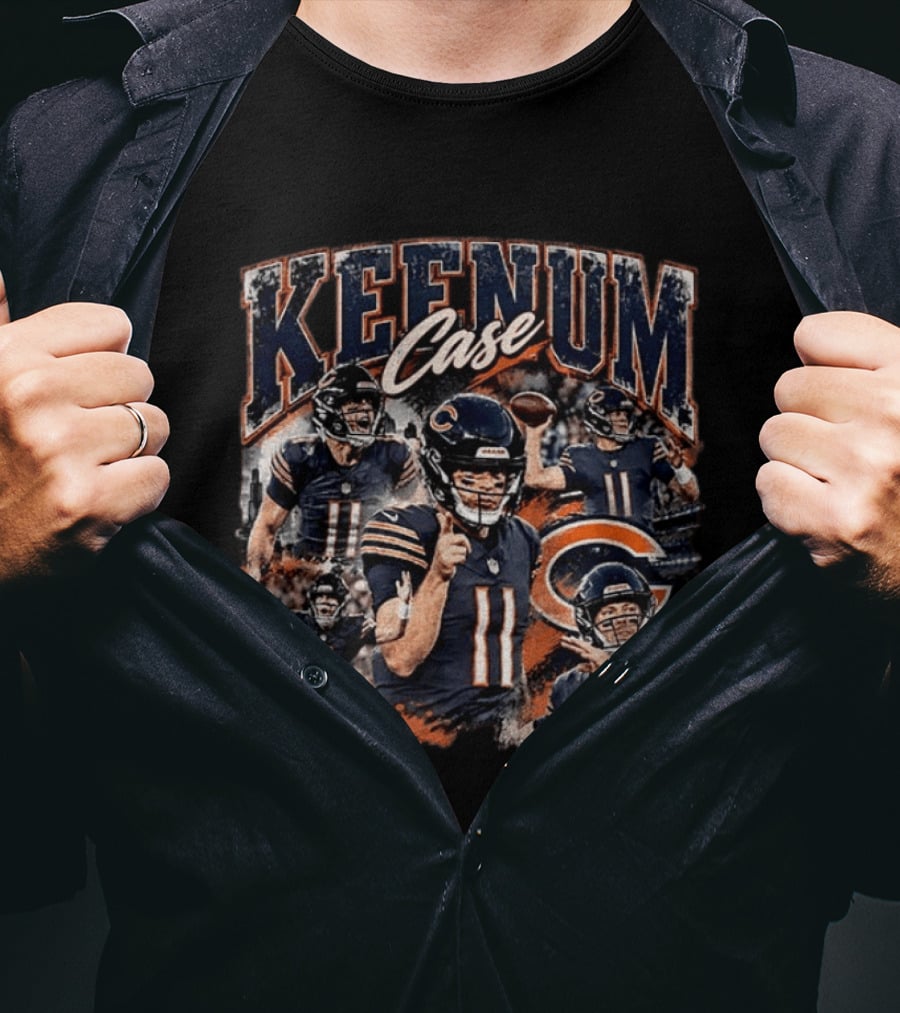 Case Keenum Chicago Bears 90s Bootleg Style Football Montage T-Shirt