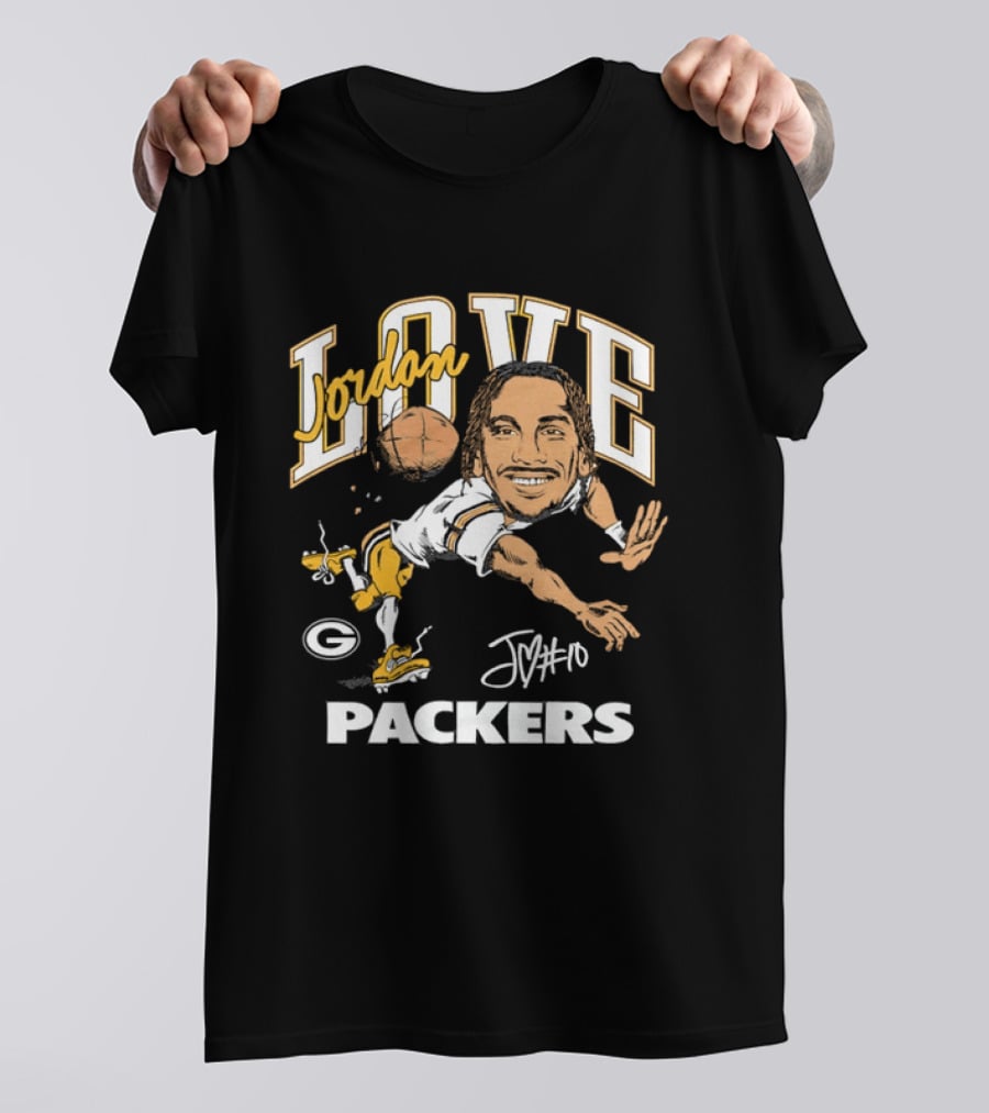 Jordan Love Packers Caricature Football Player Catching T-Shirt