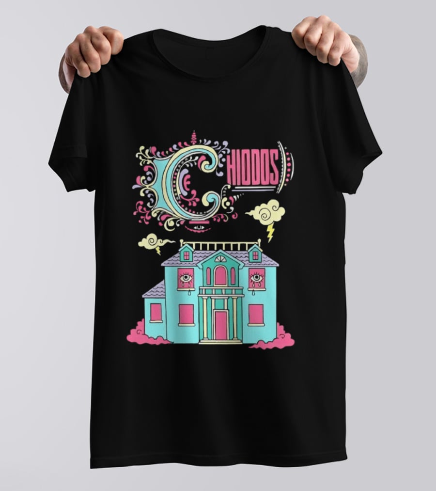 Chiddos House Whimsical Surreal Crying Eyes House Clouds Lightning T-Shirt