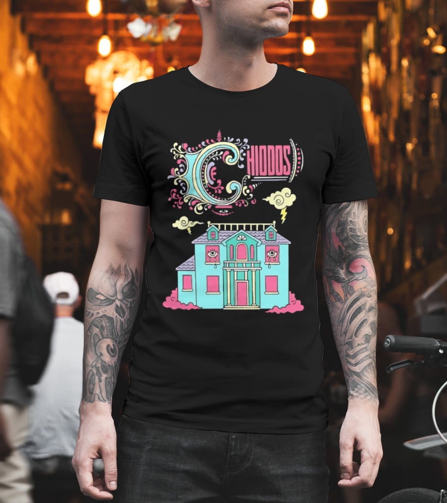 Chiddos House Whimsical Surreal Crying Eyes House Clouds Lightning T-Shirt