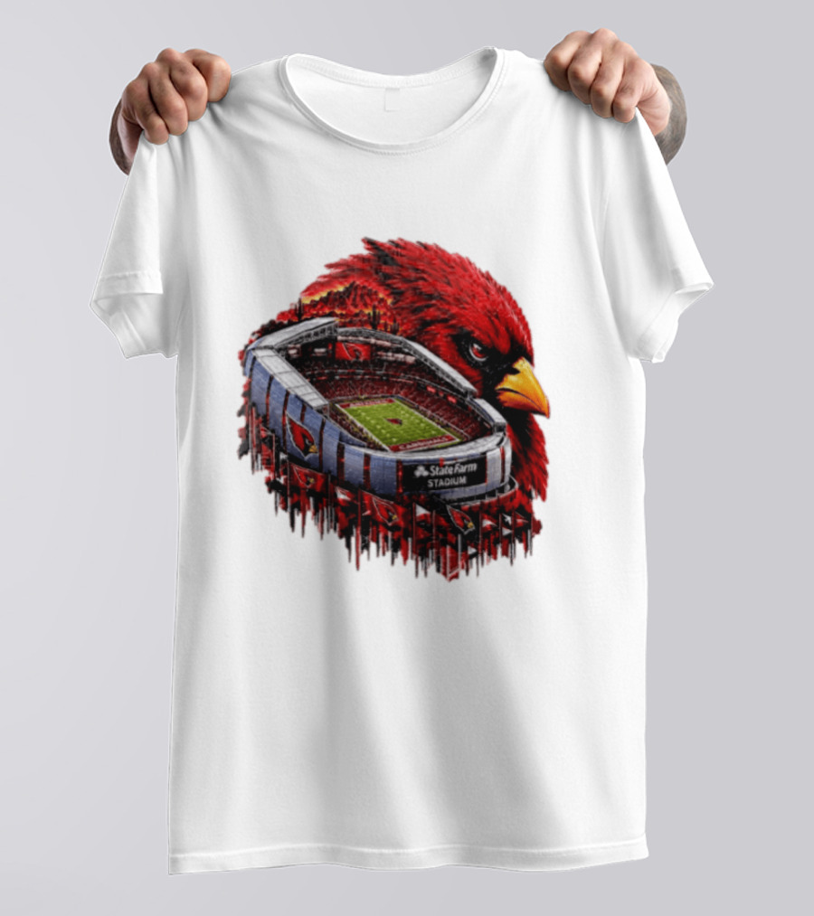 Arizona Cardinals State Farm Stadium With Cardinal Artwork And NFL Football T-Shirt
