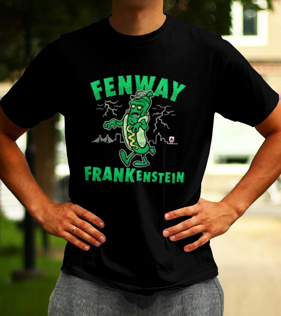Fenway Frankenstein Halloween Zombie Monster With Lightning And Spooky Skyline T-Shirt
