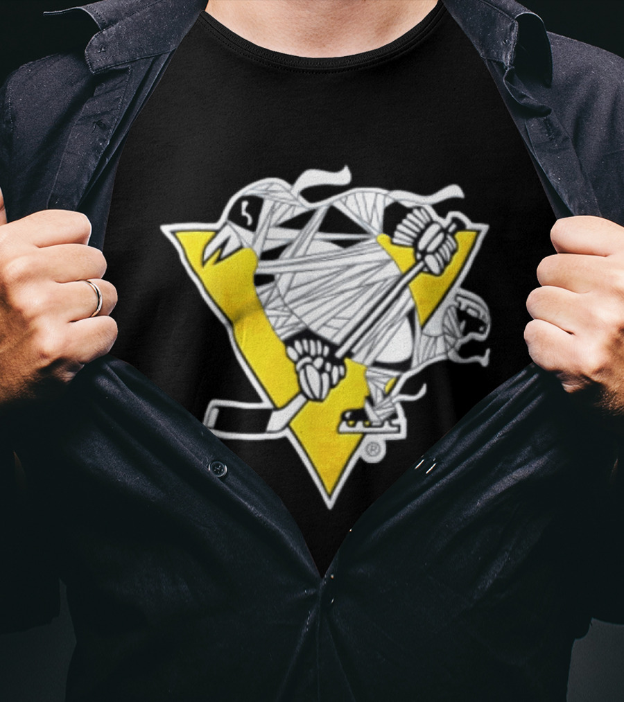 Pittsburgh Penguins Mummy Wrapped Hockey Stick Halloween 26 T-Shirt