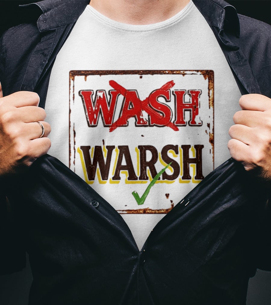 Distressed Regional Dialect Sign Wash Warsh Check Mark T-Shirt