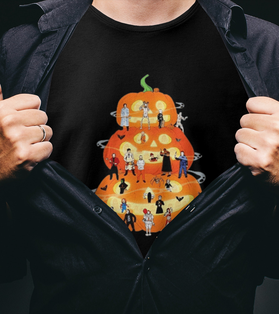 Horror Movie Icons Halloween Pumpkin Stack Villains T-Shirt