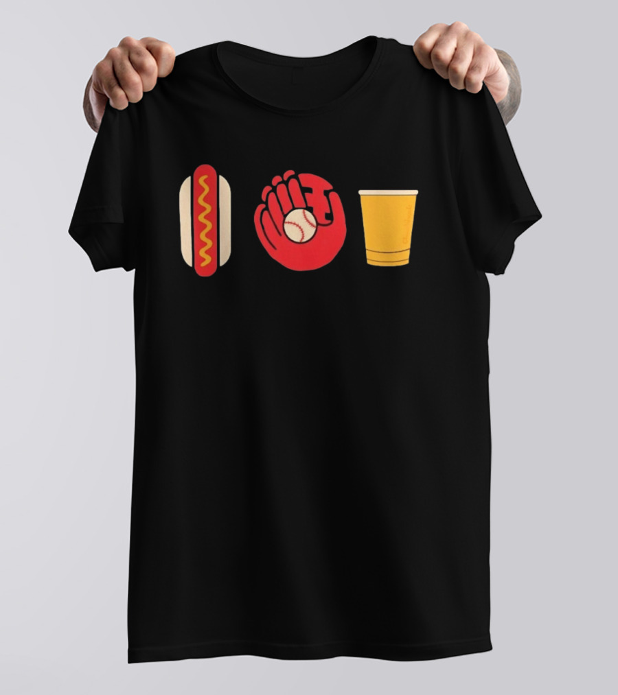 Hot Dog Baseball Glove Beer Chowlahoadz Stadium Food T-Shirt