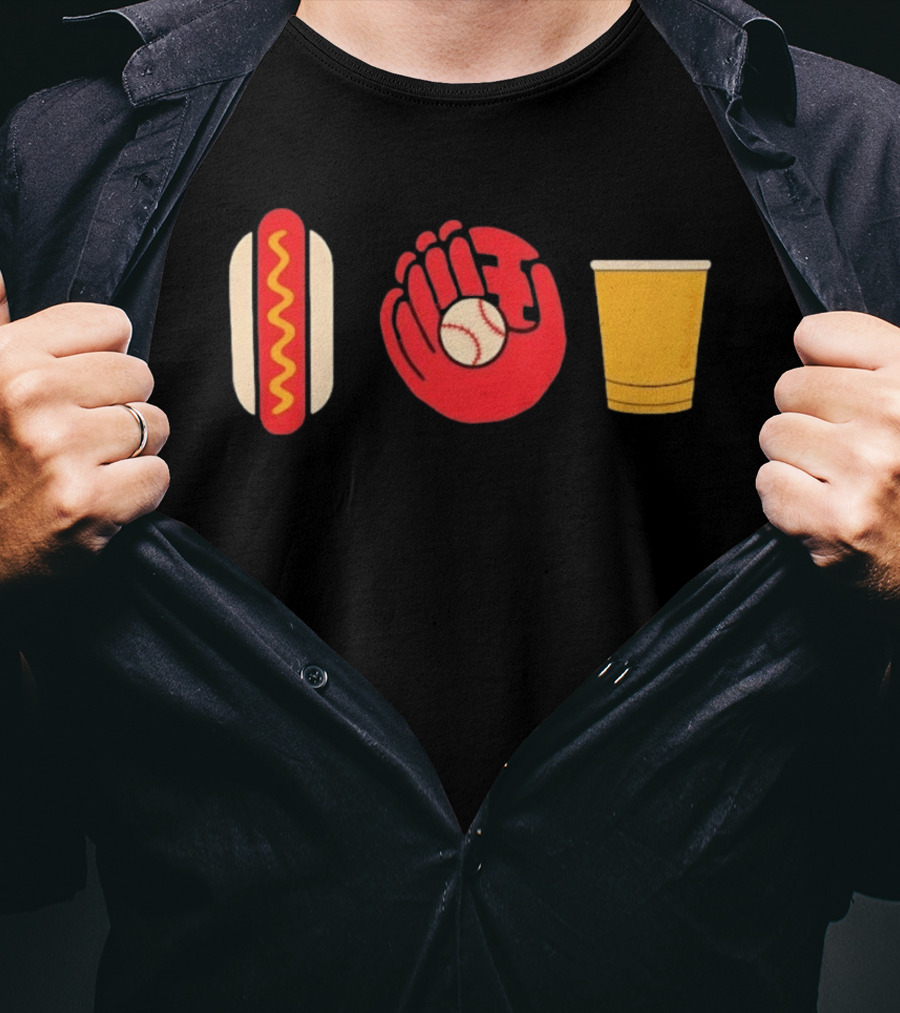 Hot Dog Baseball Glove Beer Chowlahoadz Stadium Food T-Shirt