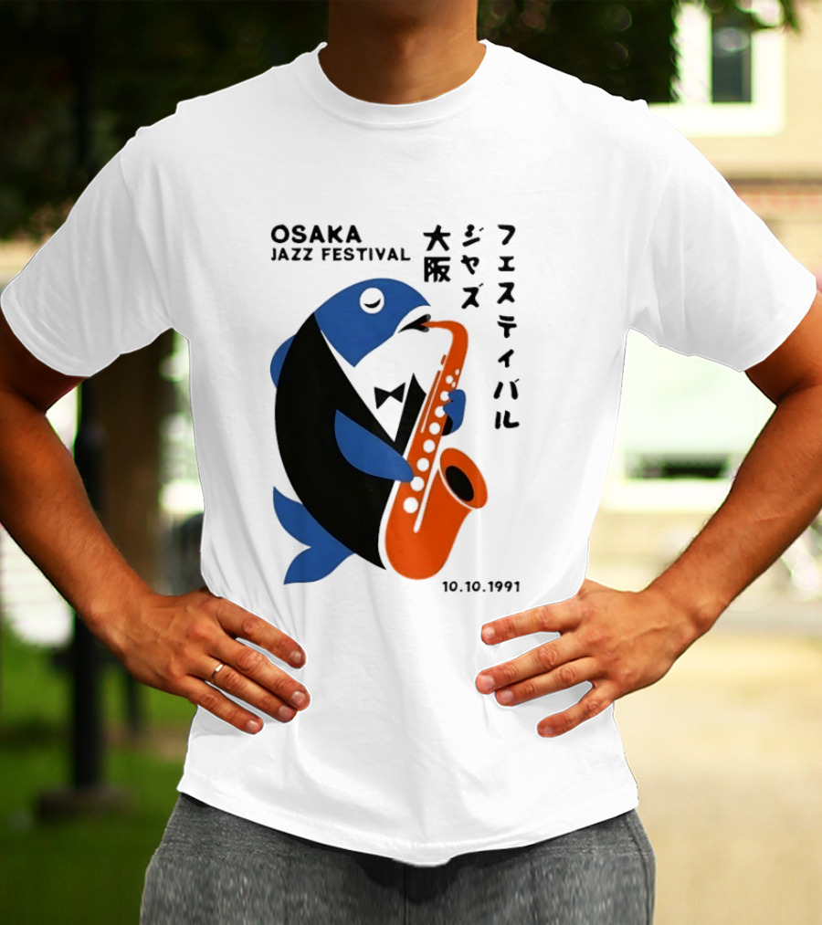 Osaka Jazz Festival 10.10.1991 Saxophone Playing Fish T-Shirt