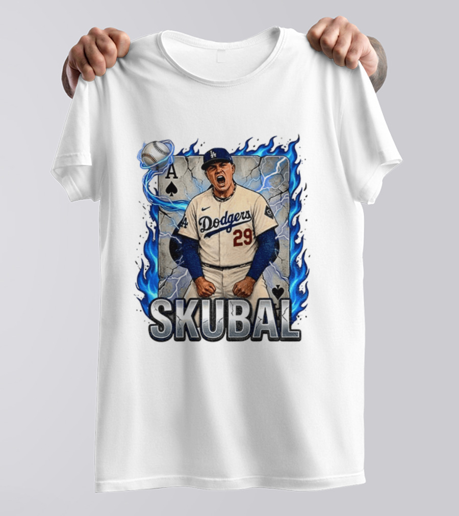 Skubal 29 Dodgers Ace Pitcher Playing Card Flames And Spade T-Shirt