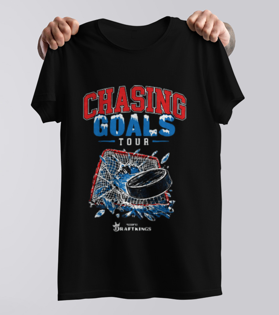 Chasing Goals Tour Hockey Net Puck Barstool Sports Spittin Chiclets T-Shirt
