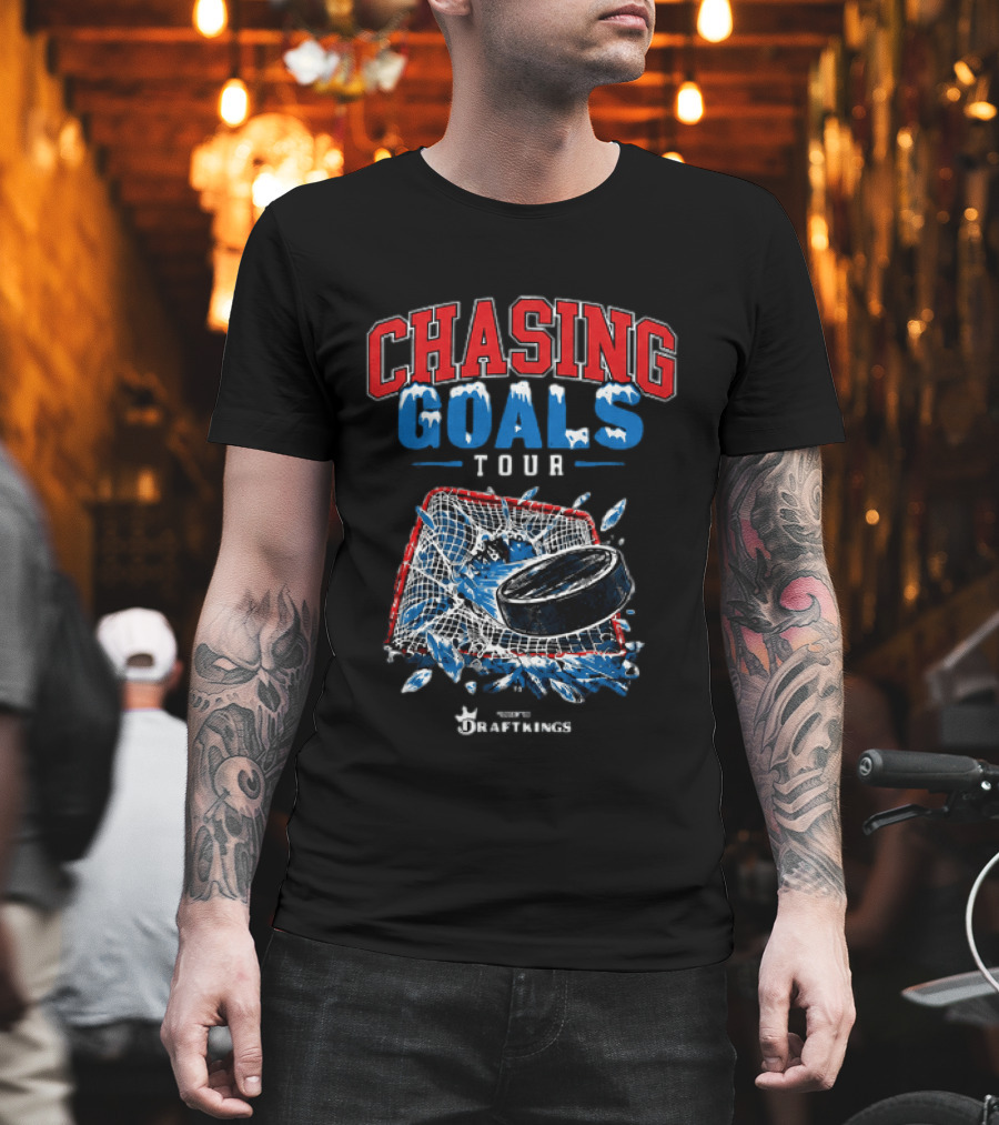 Chasing Goals Tour Hockey Net Puck Barstool Sports Spittin Chiclets T-Shirt