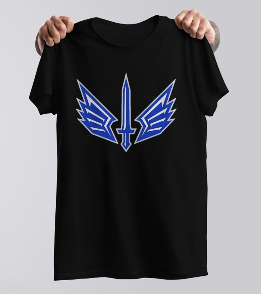 Winged Sword Blue Angular Fantasy T-Shirt