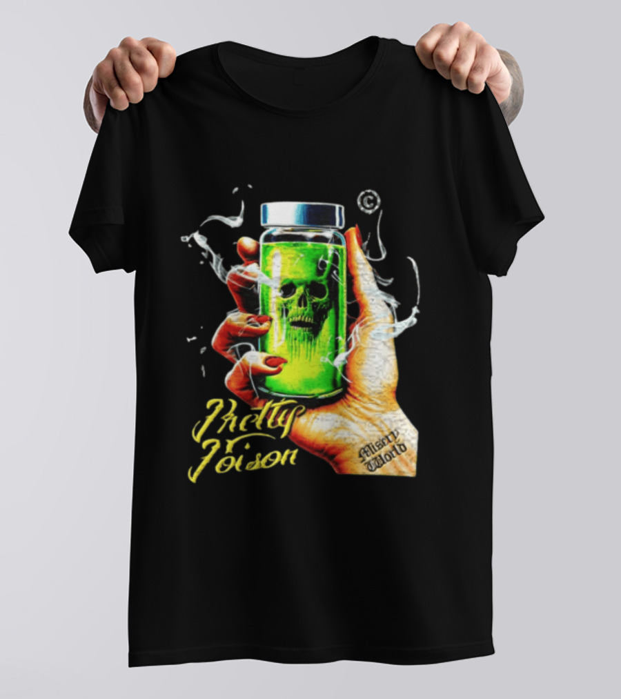Pretty Poison Misery World Skull Bottle In Hand T-Shirt