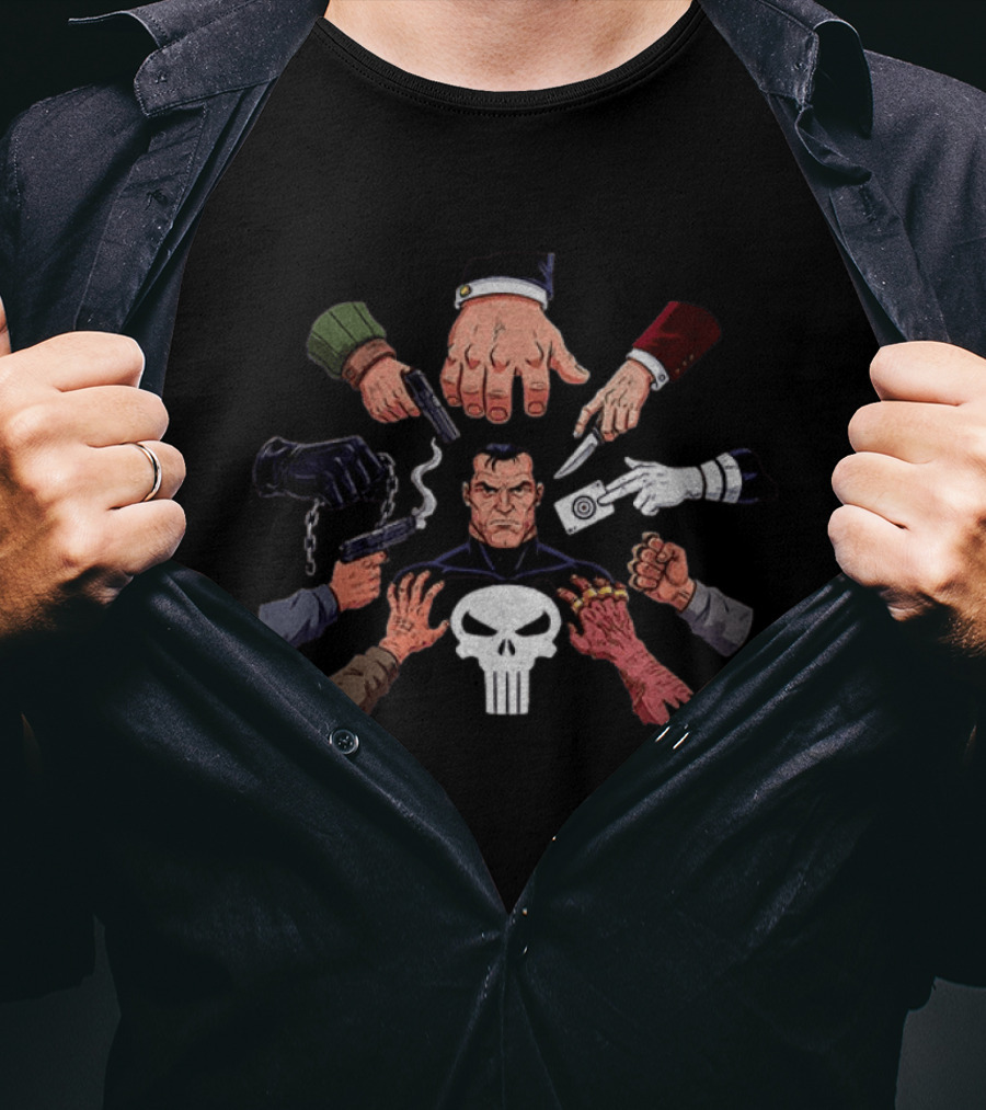Punisher John Wick Crossover With Weapons And Skull T-Shirt