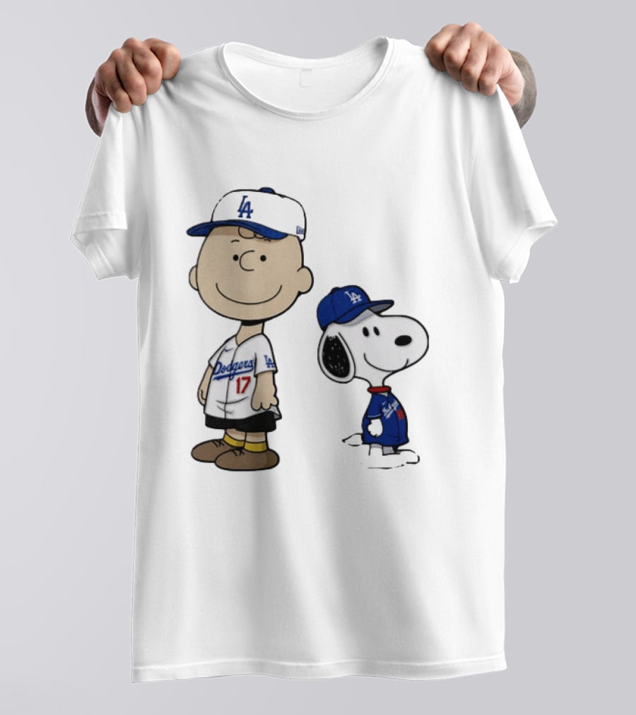 Charlie Brown Snoopy Los Angeles Dodgers MLB Baseball Peanuts Cartoon T-Shirt