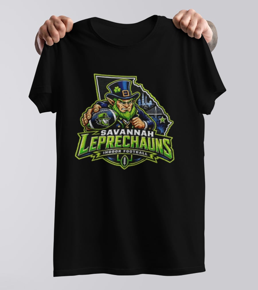 Savannah Leprechauns Indoor Football Angry Leprechaun Georgia Outline Skyline T-Shirt