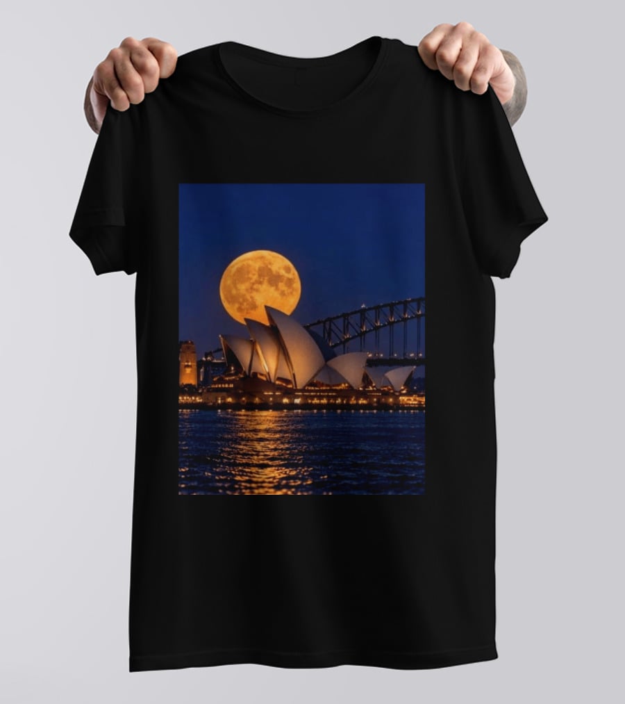 Harvest Moon Over Sydney Opera House And Harbour Bridge T-Shirt